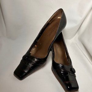 J.RENEE Peace Style Dark Brown Eel Skin Square Toe Heels